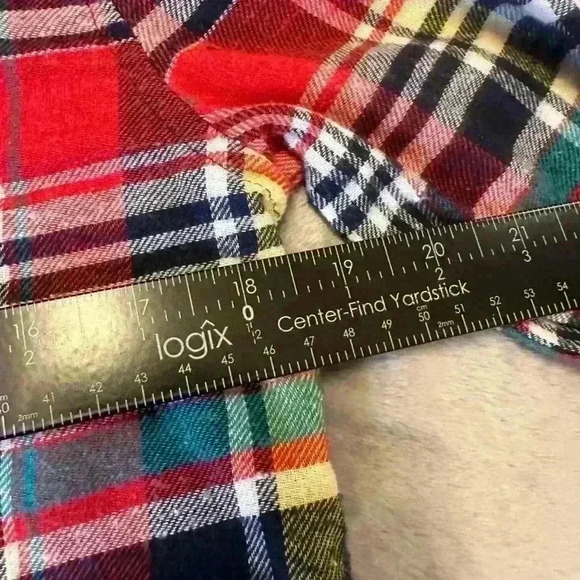 Panache Women's Bleached Flannel Small Distressed Faded Buttonup Shirt Red Plaid - Picture 4 of 7